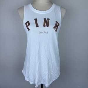 PINK Victoria's‎ Secret White Full Sequin Logo Tank Top Womens Trendy Size Small